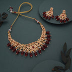 Tehzeeb Creations Gold-Polished Maroon & Green Colour Necklace With Stud | Grocsy