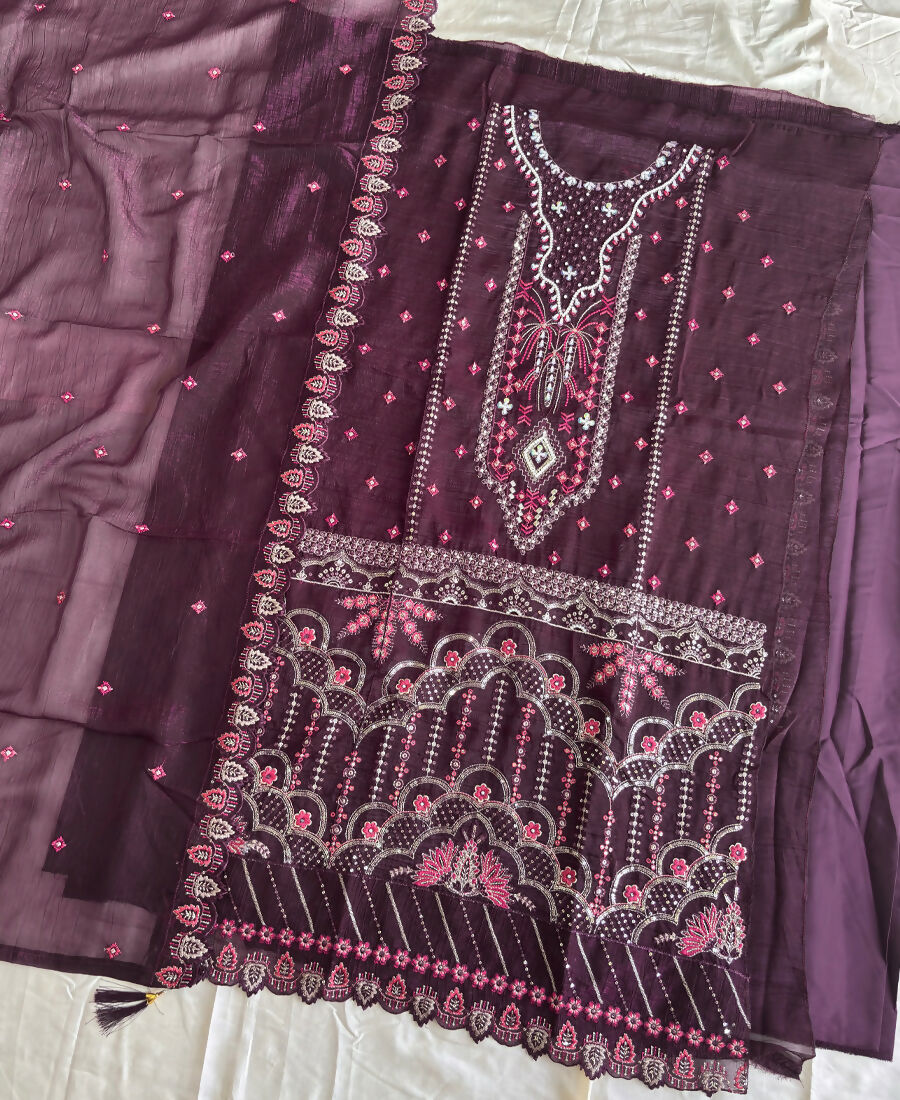 KC Purple Pakistani Crunchy Silk Heavy Salwar Kameez For Women | Grocsy