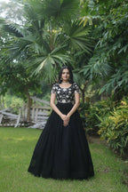 Jyoti Fashion Women's Black Sequins Embroidered Faux Georgette Anarkali Dress | Grocsy