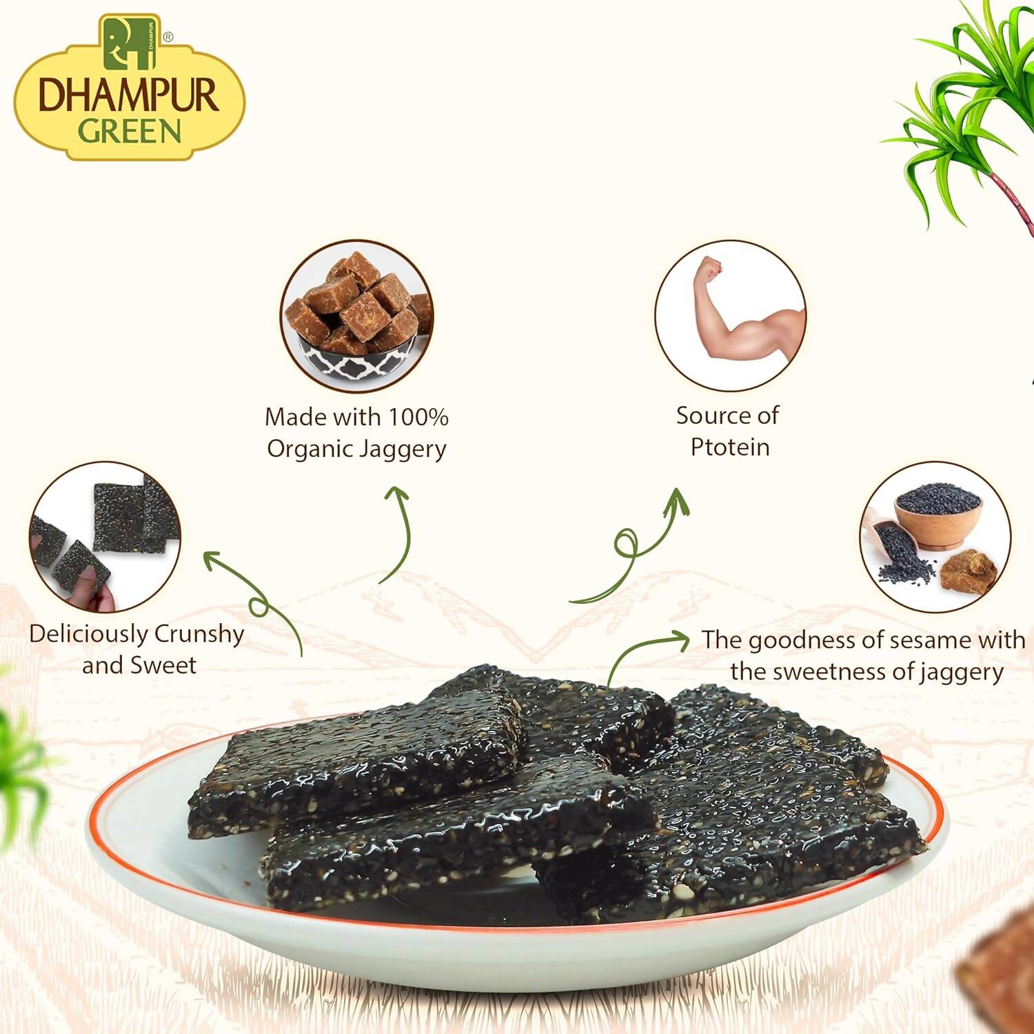 Dhampur Green Black Sesame Chikki | Grocsy