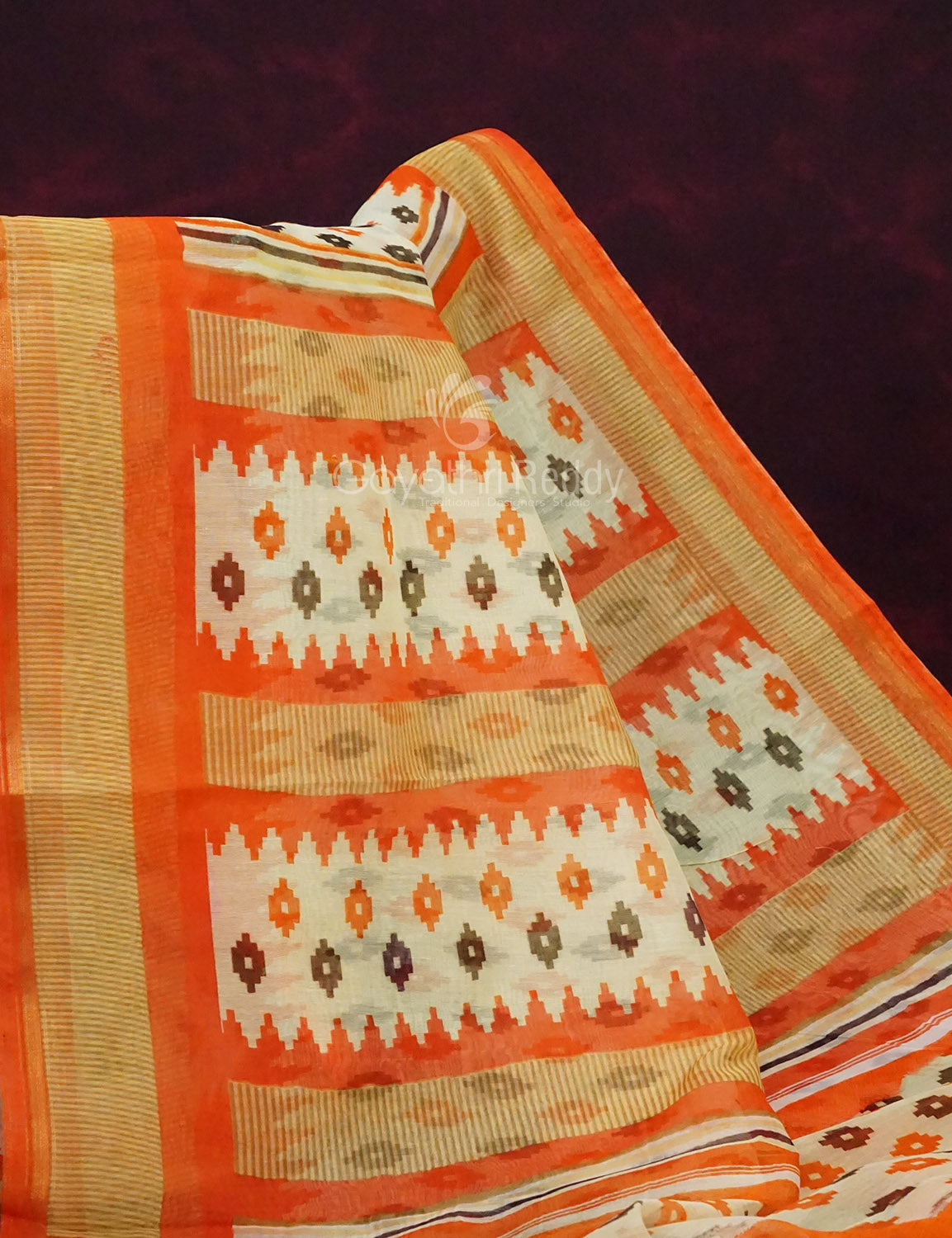 Combo of Off White and Orange Patan Patola Semi Chanderi Saree By Gayathri Reddy Designer Studio | Grocsy