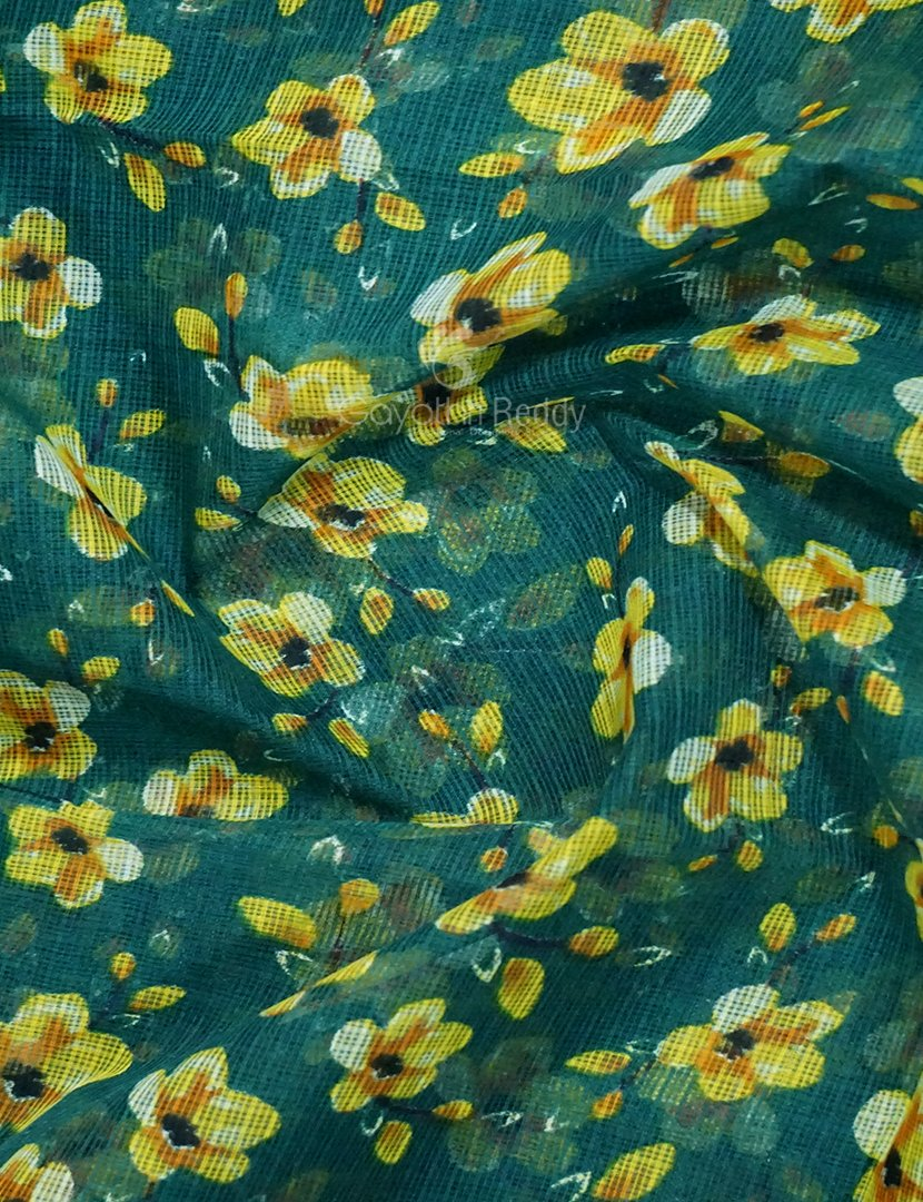 Peacock Green Colour Block Print Pure Kota Cotton Saree By Gayathri Reddy Designer Studio | Grocsy