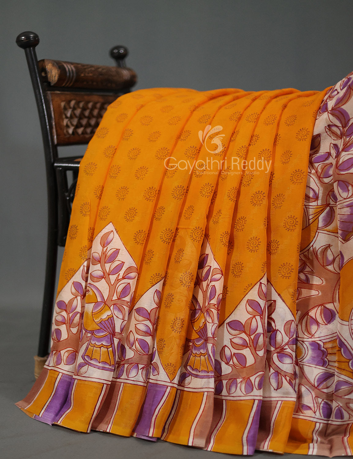 Orange With Off White Colour Leheriya Georgette Saree By Gayathri Reddy Designer Studio | Grocsy
