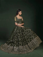 Tulsi Art Desirable Olive Green Sequins Embroidered Georgette Lehenga Choli | Grocsy