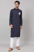 Classic Cotton Kurta With Single Motif Embroidery by Hilo Design | Grocsy