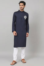 Classic Cotton Kurta With Single Motif Embroidery by Hilo Design | Grocsy