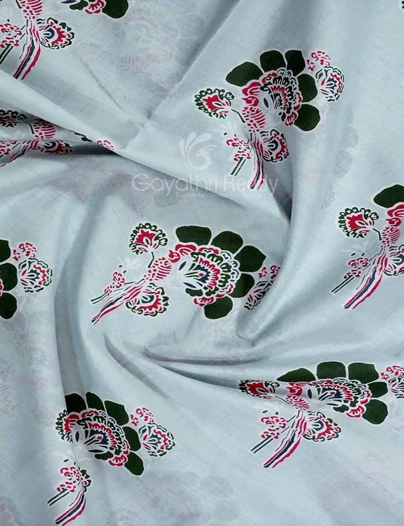 Block Print Light Pista Coloured Mulmul Cotton Saree By Gayathri Reddy Designer Studio | Grocsy