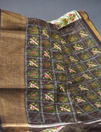 Shades of Light Apple Green And Dark Mehndi Green Colour Blouse Ikat Design Semi Chanderi Saree By Gayathri Reddy Designer Studio | Grocsy