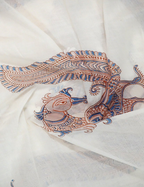Cream Colour Peacock Block Print Crocia Mulmul Cotton Saree By Gayathri Reddy Designer Studio | Grocsy