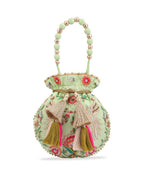 Masq Green & Red Embroidered Potli Clutch | Grocsy