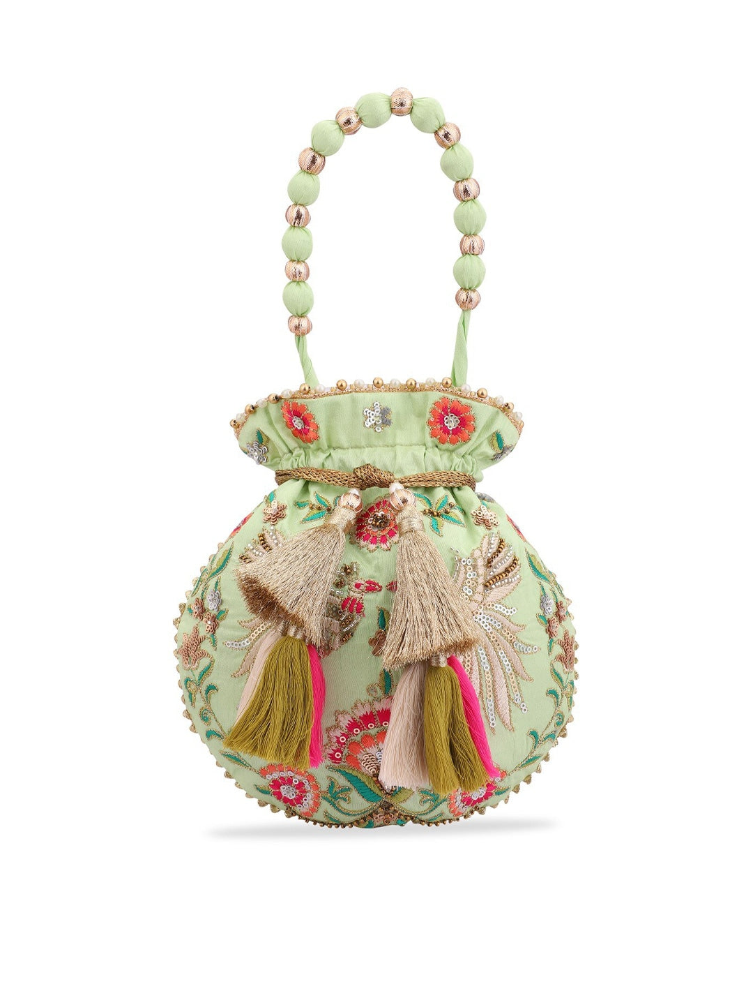 Masq Green & Red Embroidered Potli Clutch | Grocsy