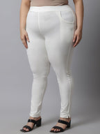 TAG 7 Women Plus Size Off White Solid Ankle Length Leggings | Grocsy