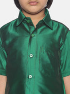 Sethukrishna Boys Green & White Solid Shirt and Dhoti Set | Grocsy