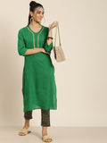 Sangria Women Green Pure Cotton Bandhani Kurta with Trousers | Grocsy