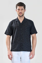 Xkind Black Embroidered Relaxed Fit Shirt | Grocsy