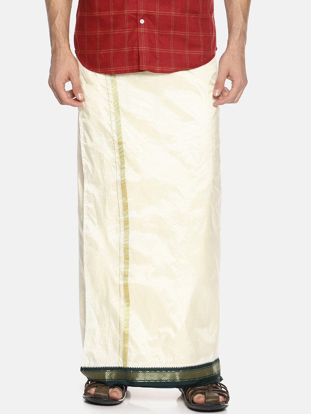 Sethukrishna Cream-Coloured Solid Readymade Dhoti For Men | Grocsy