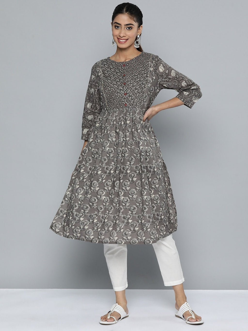 HERE&NOW Women Ethnic Motifs Printed Pure Cotton Kurta | Grocsy