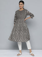HERE&NOW Women Ethnic Motifs Printed Pure Cotton Kurta | Grocsy