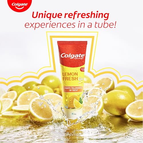 Colgate Lemon Fresh Gel Toothpaste, Fights Yellowness of Teeth, Freshens Breath 120gm/4.3 Oz (240g (120g x 2)) | Grocsy