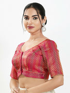 Joban Fashion Pink Brocade Padded Blouse With Sweetheart Neck Elbow Sleeves | Grocsy