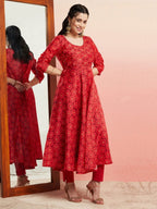 Aks Ethnic Motifs Printed Sequined Detailed Chanderi Silk Anarkali Kurta | Grocsy