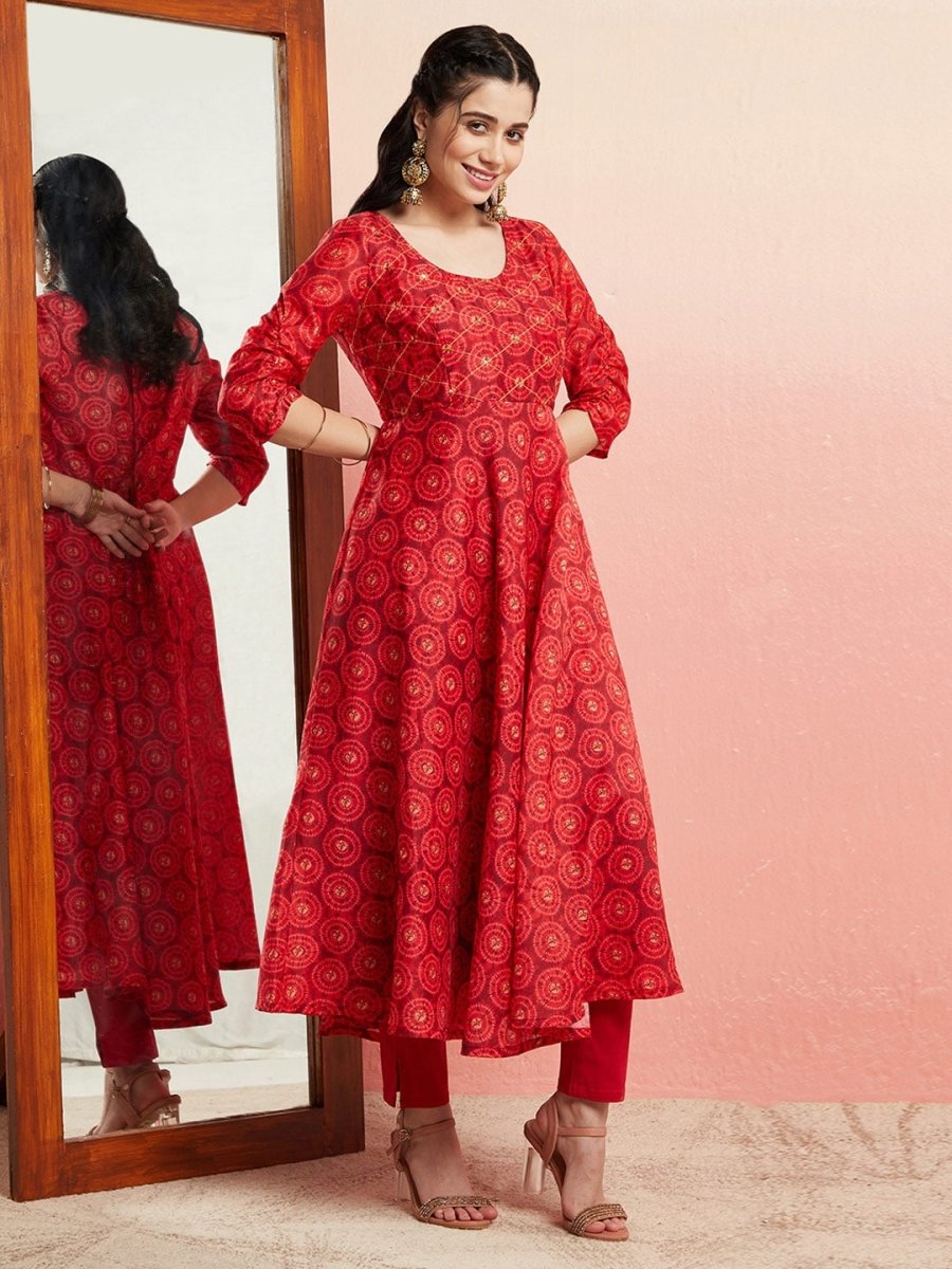 Aks Ethnic Motifs Printed Sequined Detailed Chanderi Silk Anarkali Kurta | Grocsy