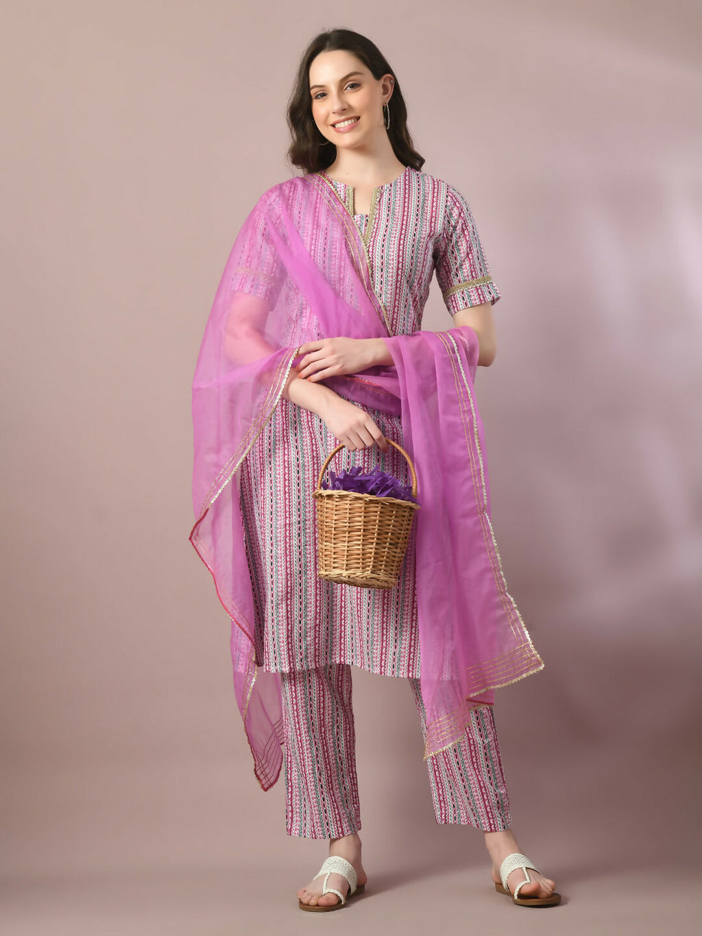 Myshka Women's Multi Printed Cotton Straight Party Kurta Set With Dupatta | Grocsy