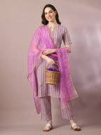 Myshka Women's Multi Printed Cotton Straight Party Kurta Set With Dupatta | Grocsy