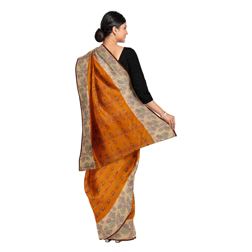 Exclusive Collection 100% Pure Cotton Orange Tant Saree With Hand Weaving Work | Grocsy