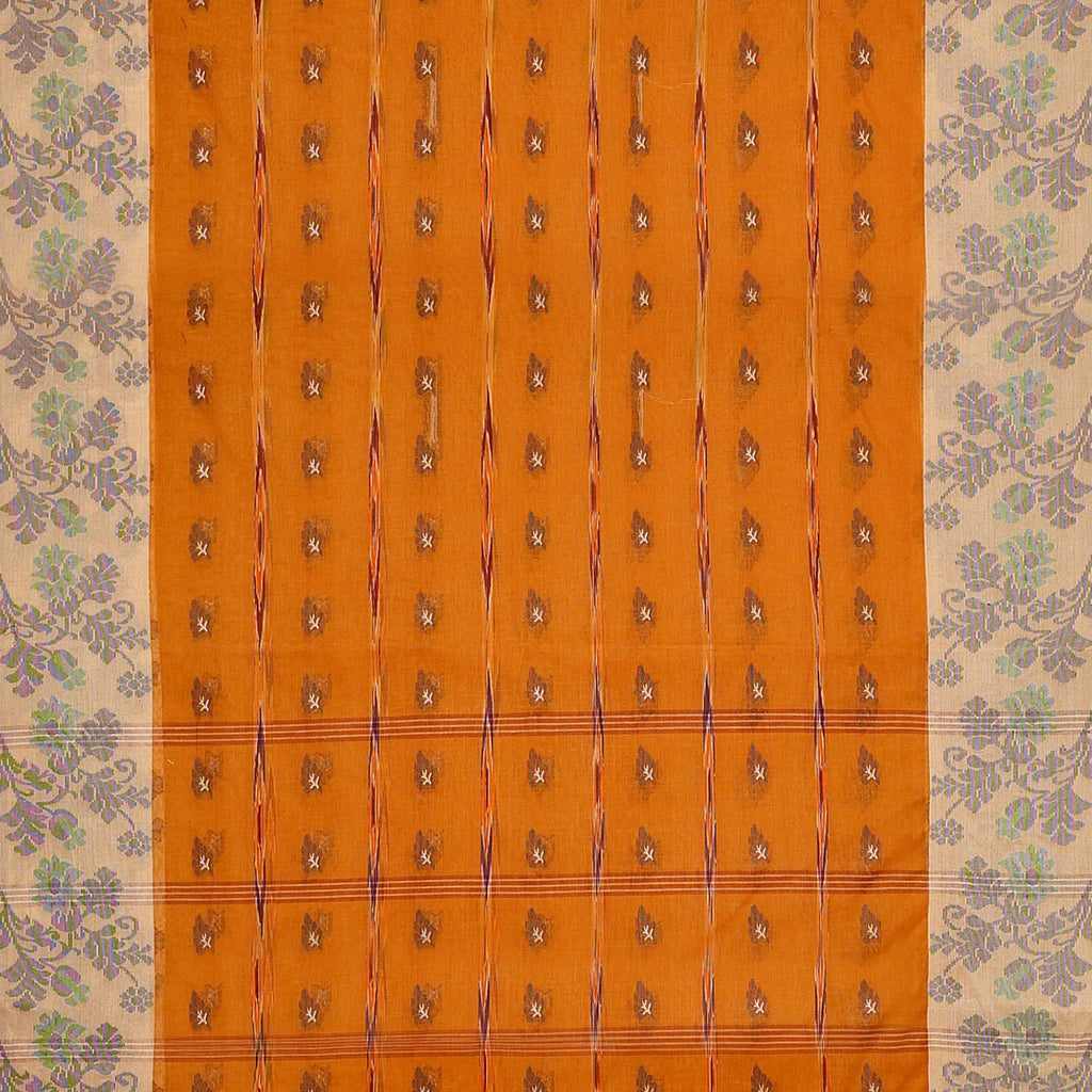 Exclusive Collection 100% Pure Cotton Orange Tant Saree With Hand Weaving Work | Grocsy