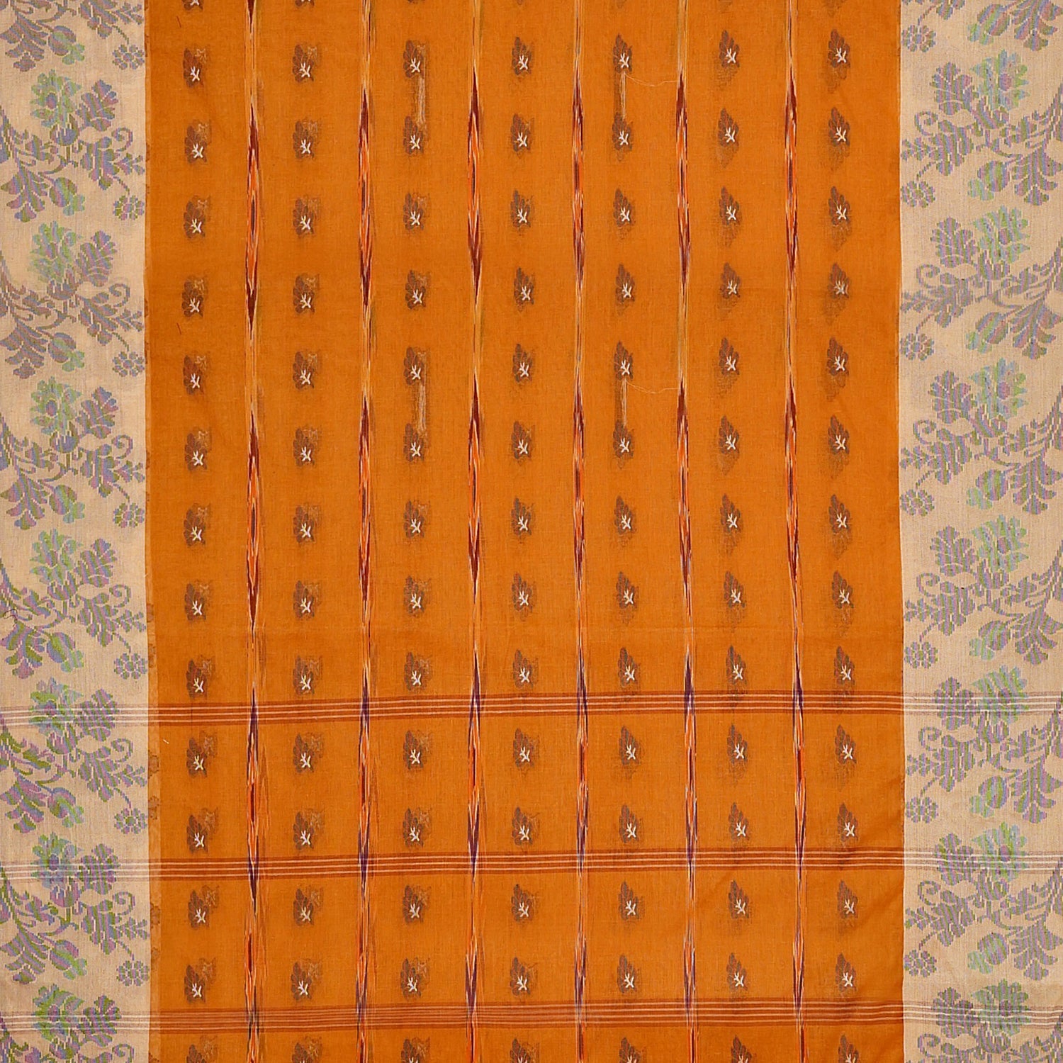 Exclusive Collection 100% Pure Cotton Orange Tant Saree With Hand Weaving Work | Grocsy