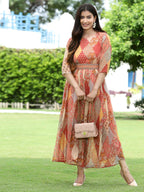 Juniper Multi Chiffon Festive Printed Flared Jump Suit For Women | Grocsy