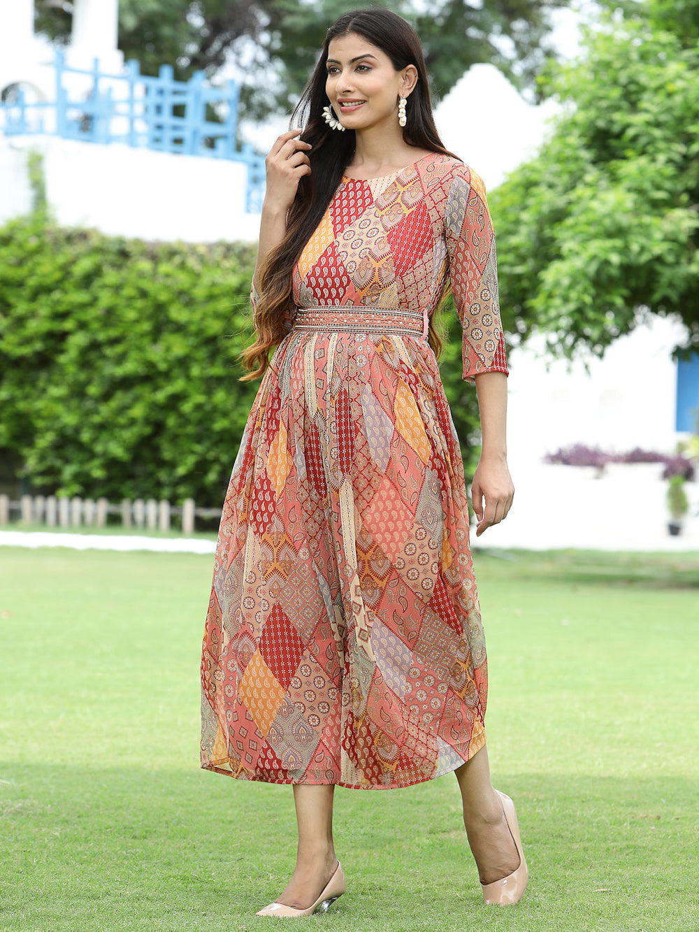 Juniper Multi Chiffon Festive Printed Flared Jump Suit For Women | Grocsy