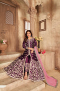 Anaita Purple Embroidered Art Silk Anarkali Suit | Grocsy