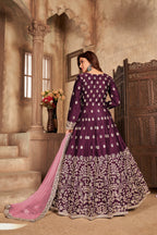 Anaita Purple Embroidered Art Silk Anarkali Suit | Grocsy