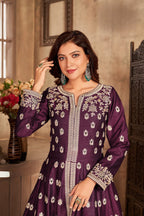 Anaita Purple Embroidered Art Silk Anarkali Suit | Grocsy