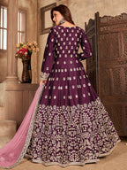 Myra Wine Art Silk Embroidered Anarkali Suit | Grocsy
