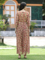 Juniper Fuchsia Chiffon Casual Wear Printed Flared Jumpsuit | Grocsy