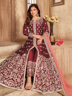 Myra Red Art Silk Embroidered Anarkali Suit | Grocsy