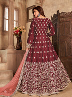 Myra Red Art Silk Embroidered Anarkali Suit | Grocsy