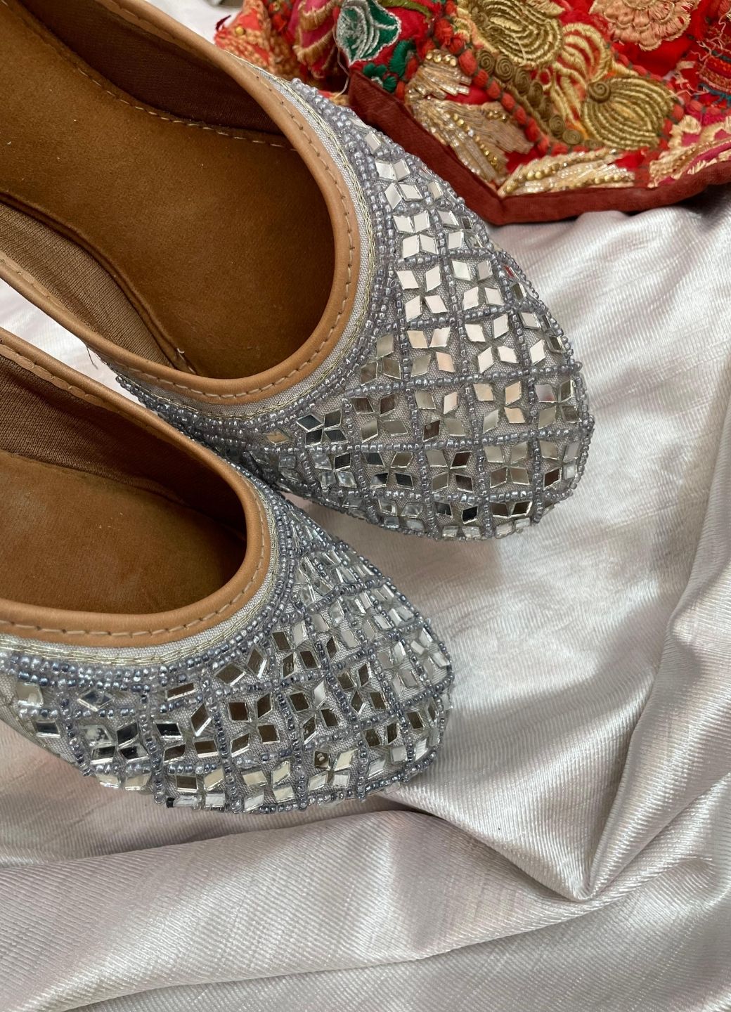 Desi Colour Women Indian Ethnic Footwear-Mirror Art- Grey | Grocsy