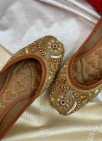 Desi Colour Women Indian Ethnic Footwear-Gold Red Dabka | Grocsy