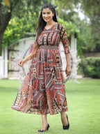 Juniper Brown Multi Chiffon Festive Printed Flared Jump Suit For Women | Grocsy