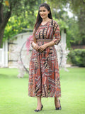 Juniper Brown Multi Chiffon Festive Printed Flared Jump Suit For Women | Grocsy