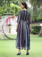 Juniper Black Multi Chiffon Festive Printed Flared Jump Suit For Women | Grocsy
