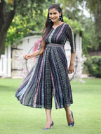 Juniper Black Multi Chiffon Festive Printed Flared Jump Suit For Women | Grocsy