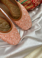 Desi Colour Women Indian Ethnic Footwear-Peach pearl Net | Grocsy