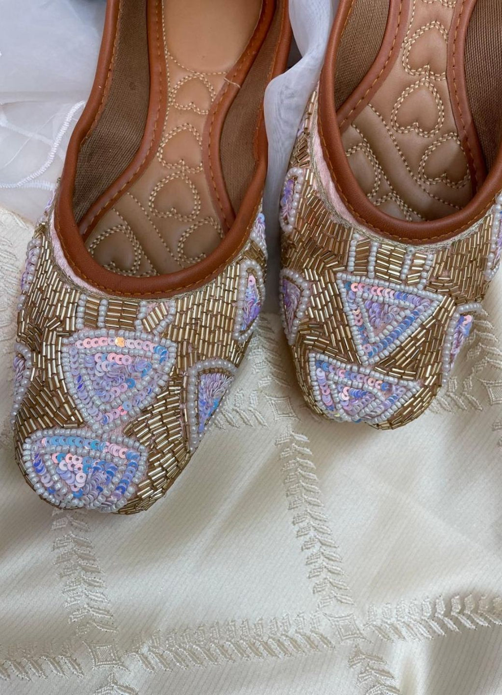 Desi Colour Women Indian Ethnic Footwear-Peach Pearl | Grocsy