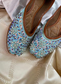 Desi Colour Women Indian Ethnic Footwear-Sky Blue Pearl | Grocsy