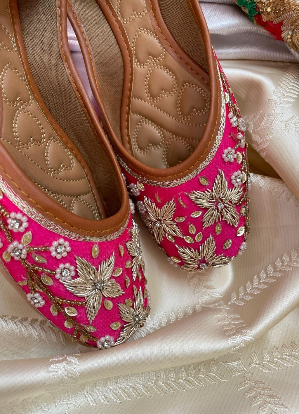 Desi Colour Women Indian Ethnic Footwear-Pink Dabka Floral | Grocsy